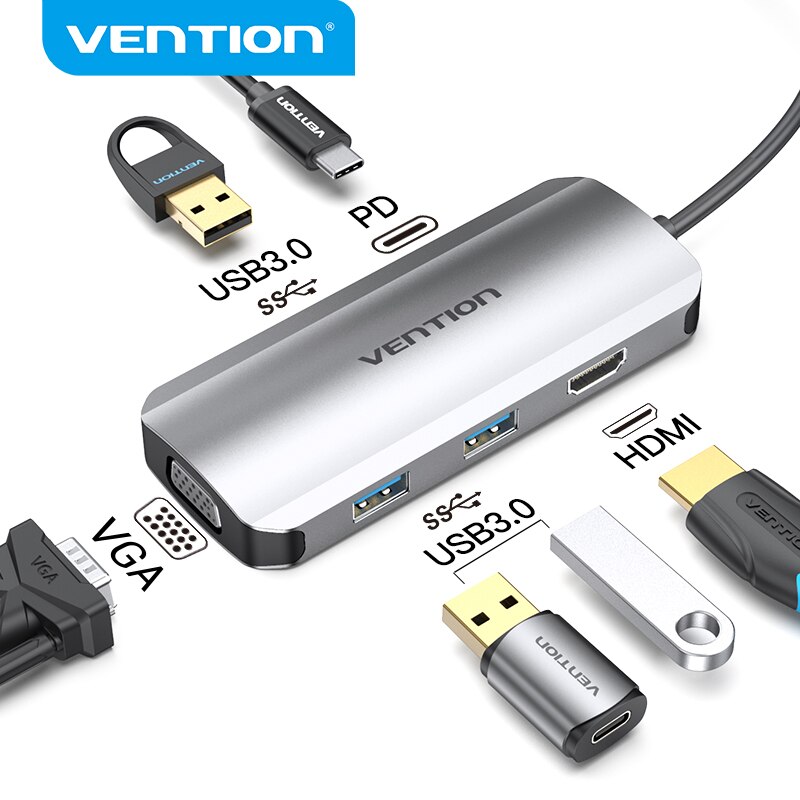 Vention USB HUB C HUB to Multi USB 3.0 HUB HDMI VGA PD Adapter Dock for MacBook Pro USB-C Type C 3.1 Splitter 3 Port USB C HUB