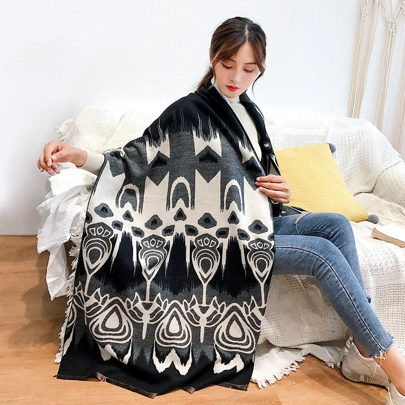 Châle de calèche et épais | Écharpe de calèche, glands épais, style cheval et cachemire, pour le défilé de , poncho, pashmina, hiver: style 12