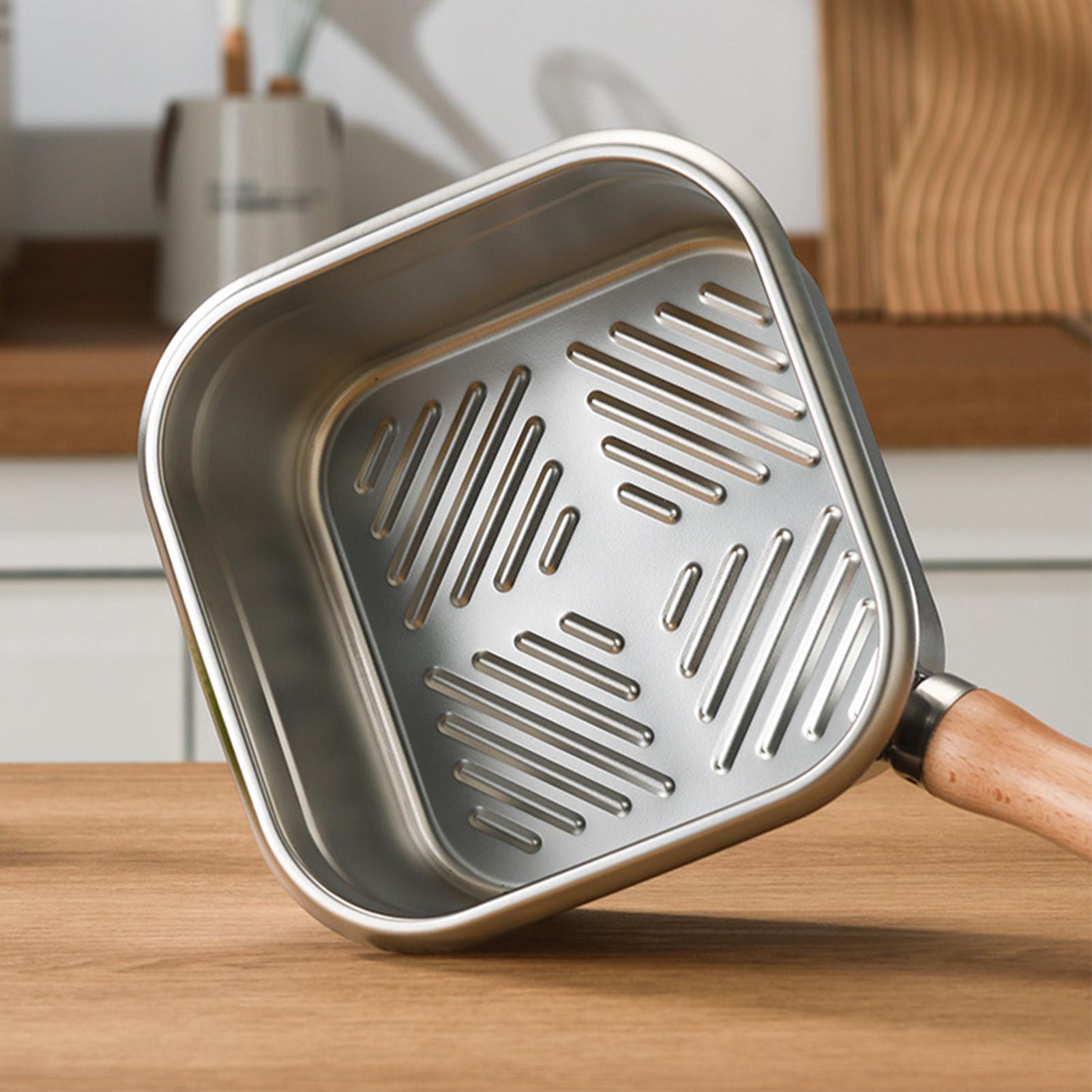 Frityrgrytesett i rustfritt stål, bærbar fiskefrityrkoker med oljedryppstativ, firkantet frityrgryte, japansk oljebesparende frityrkoker