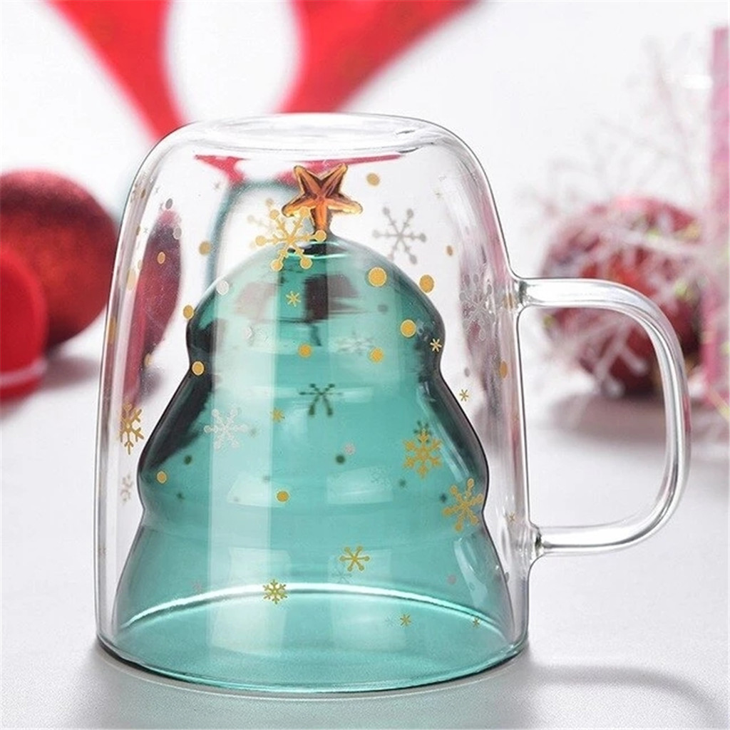 Dubbellagers glas julgran stjärna vattenkopp högtemperaturmugg kaffemugg кружка tazas de ceramica creativas koppar och mugg