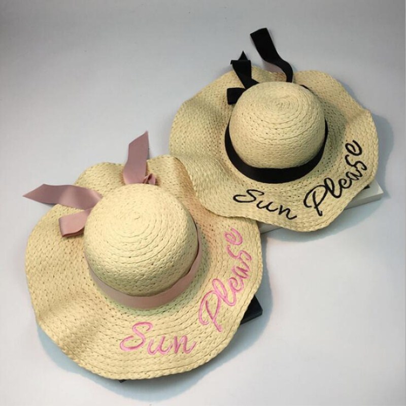 Gorra de Bordado de letras, sombrero de ala grande para mujeres, gorras juveniles de Sombrero de Paja de verano para mujeres, sombreros de Sol de sombra, sombrero de playa,