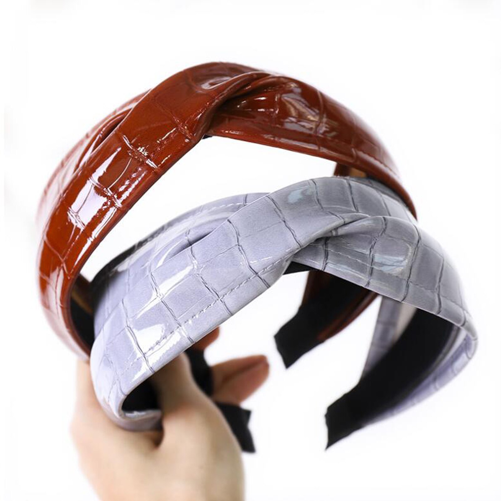 Vrouwen hoofdband kunstlederen haarband brede zijkant kruisknoop hoofddeksel volwassen haaraccessoires