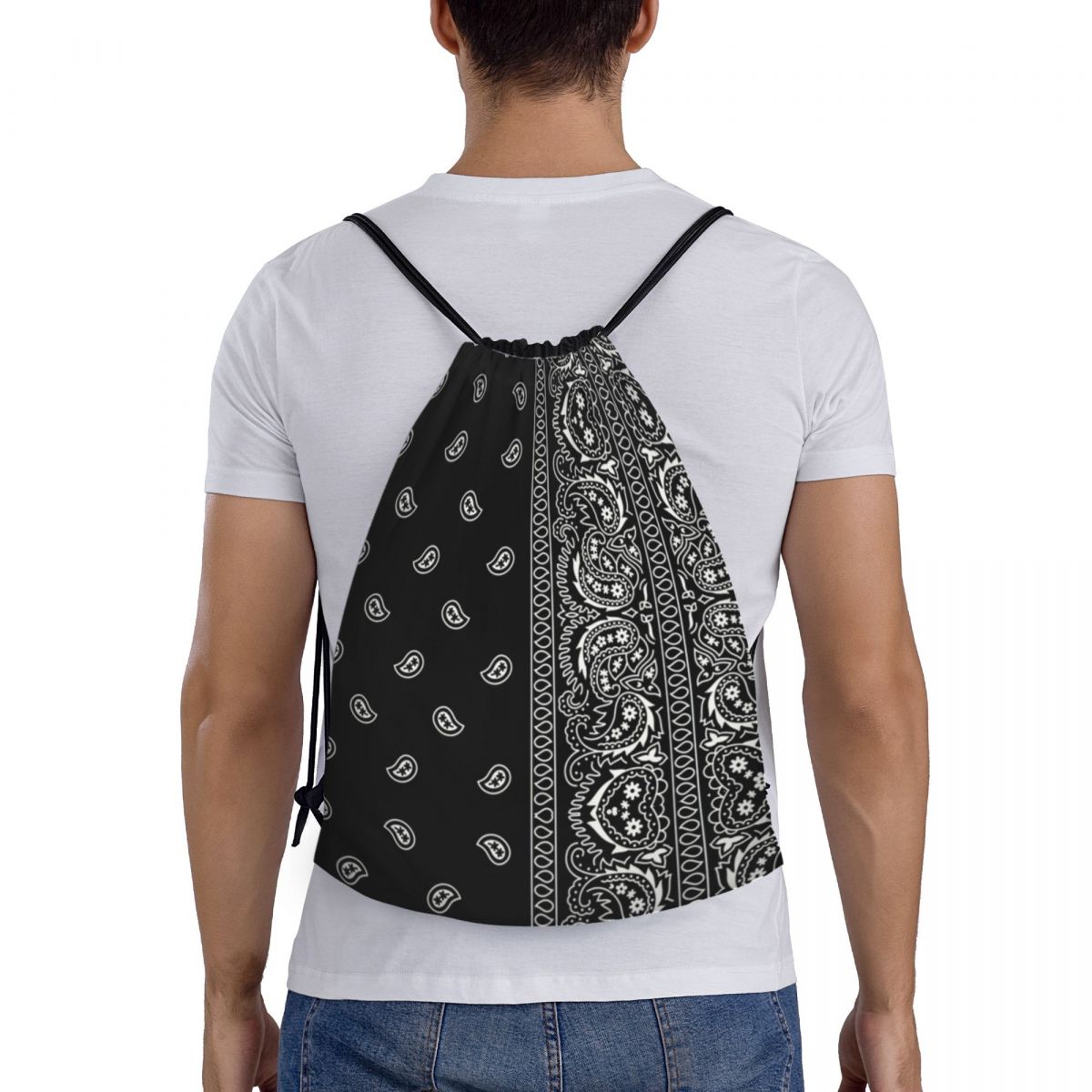 Custom Cool Paisley Bandana Style Drawstring Bags Women Men Lightweight Sports Gym Storage Backpack