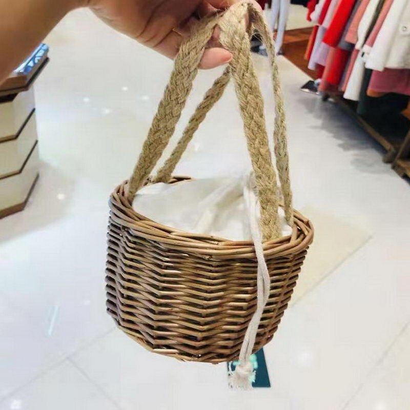 Women Woven Straw Bucket Handbag Lady Summer Beach Mini Bags FA$3