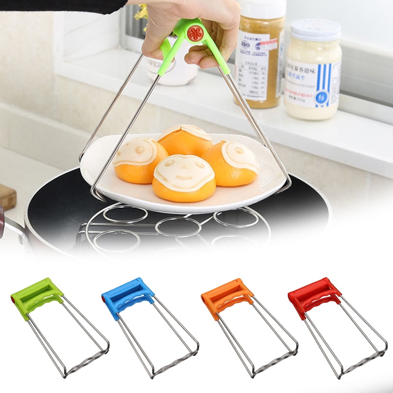 Tallerken clips tang rustfrit stål + pp håndtag køkken værktøj sammenfoldelig anti skål klemme til gryde griber