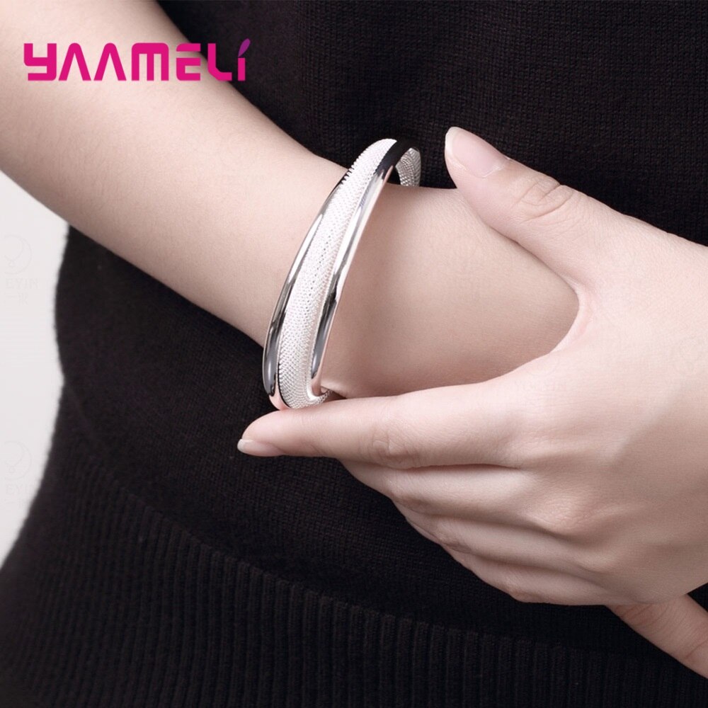 Luxe S925 en argent Sterling ouverture manchette bracelets Bracelet pour les femmes bijoux réglable anniversaire