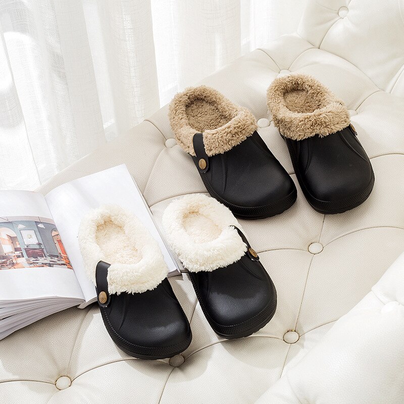 Pantuflas cálidas para invierno zapatos para interior de hombres, Pantoffels de algodón informales, zuecos de azafrán con forro polar de piel, zapatillas para casa, ME526