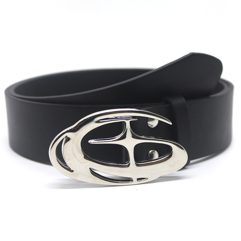 Punk Moon Star Buckle Belt Cross Metal Vintage Gothic Men Women Y2k Belt Pu Leather Waistband Jeans Pants Decorative Belt: black
