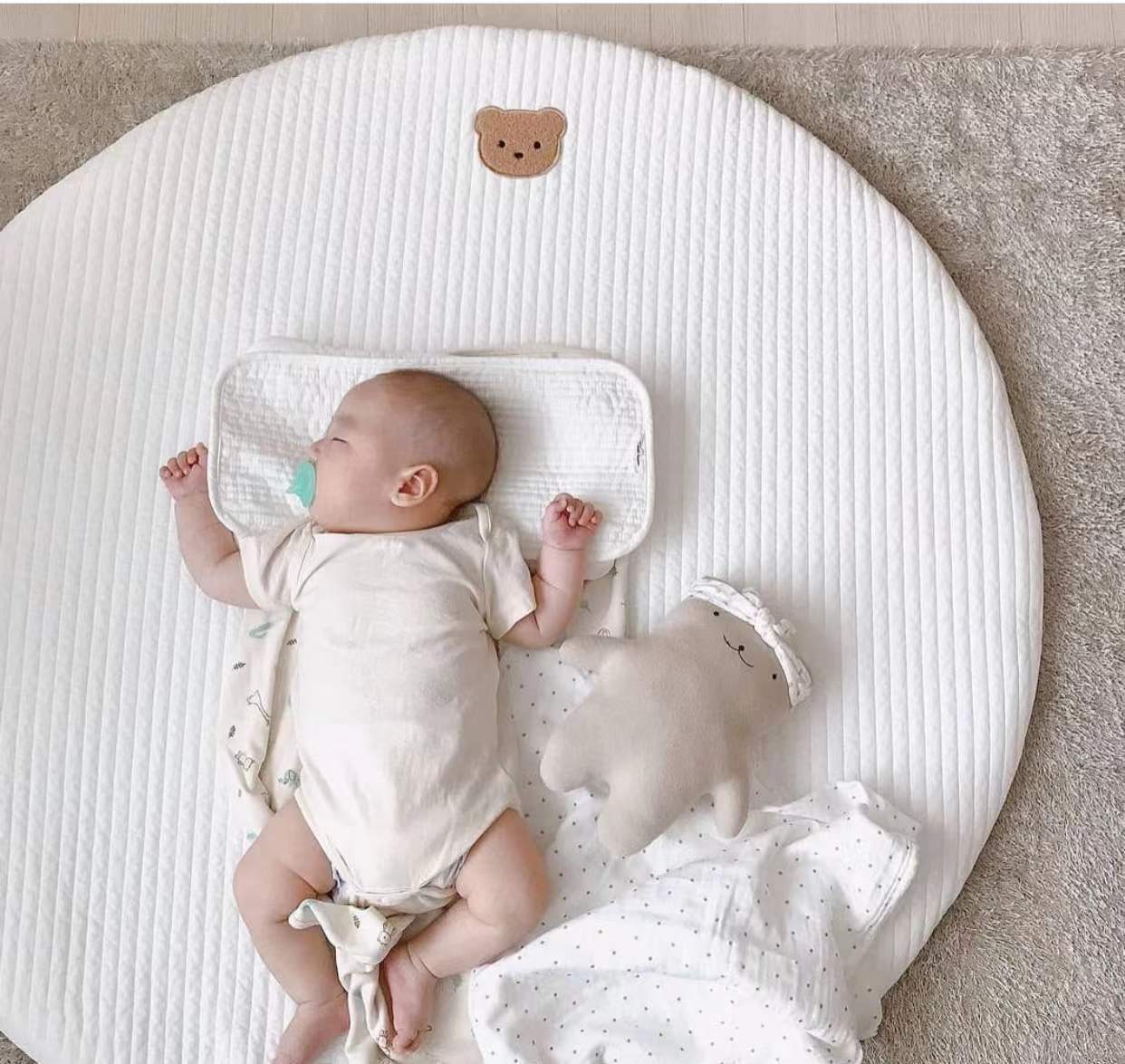Tapis de sol rond et épais cousus en forme d&#39;ours pour bébé, accessoire de jeu coréen, tente décorative pour chambre de -né, accessoire Photo pour -né: single bear