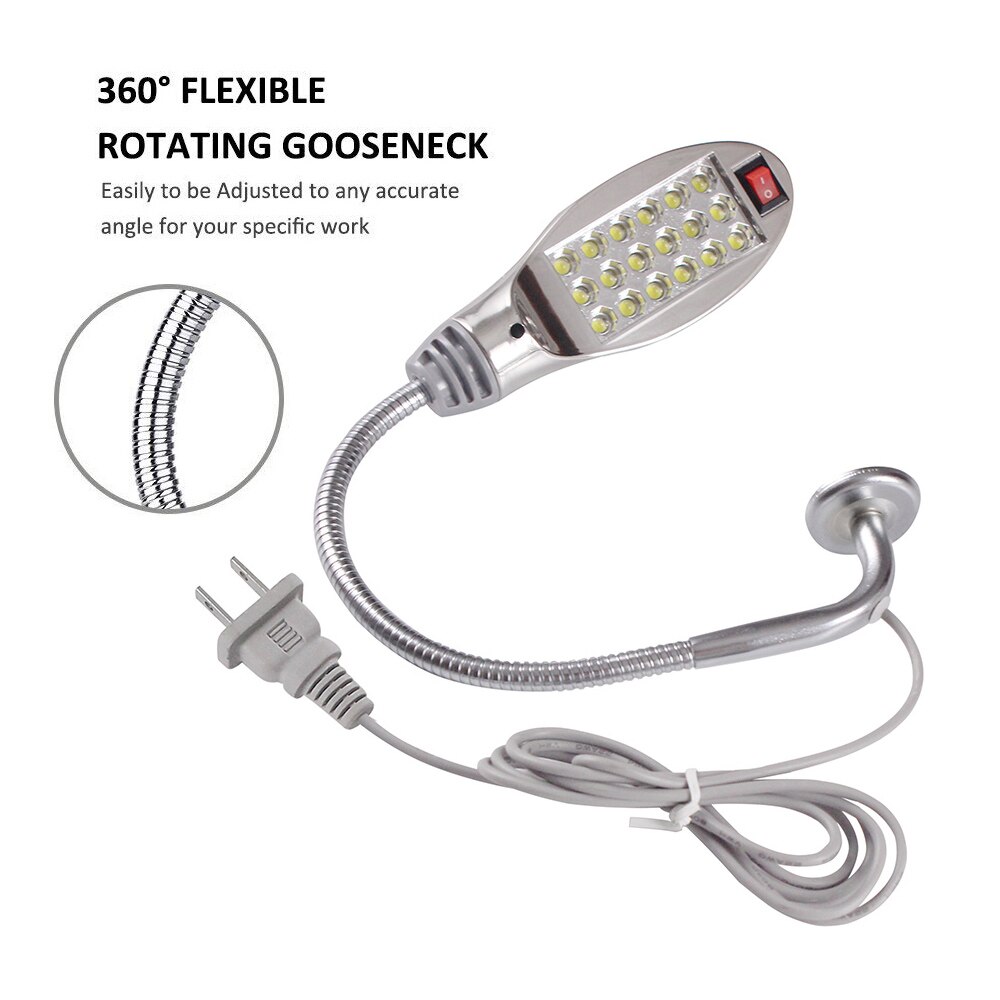 Lâmpada pescoço de ganso para máquina de costura, super brilhante 12/18 led, base de montagem magnética, lâmpada para máquina de costura, torno, iluminação industrial