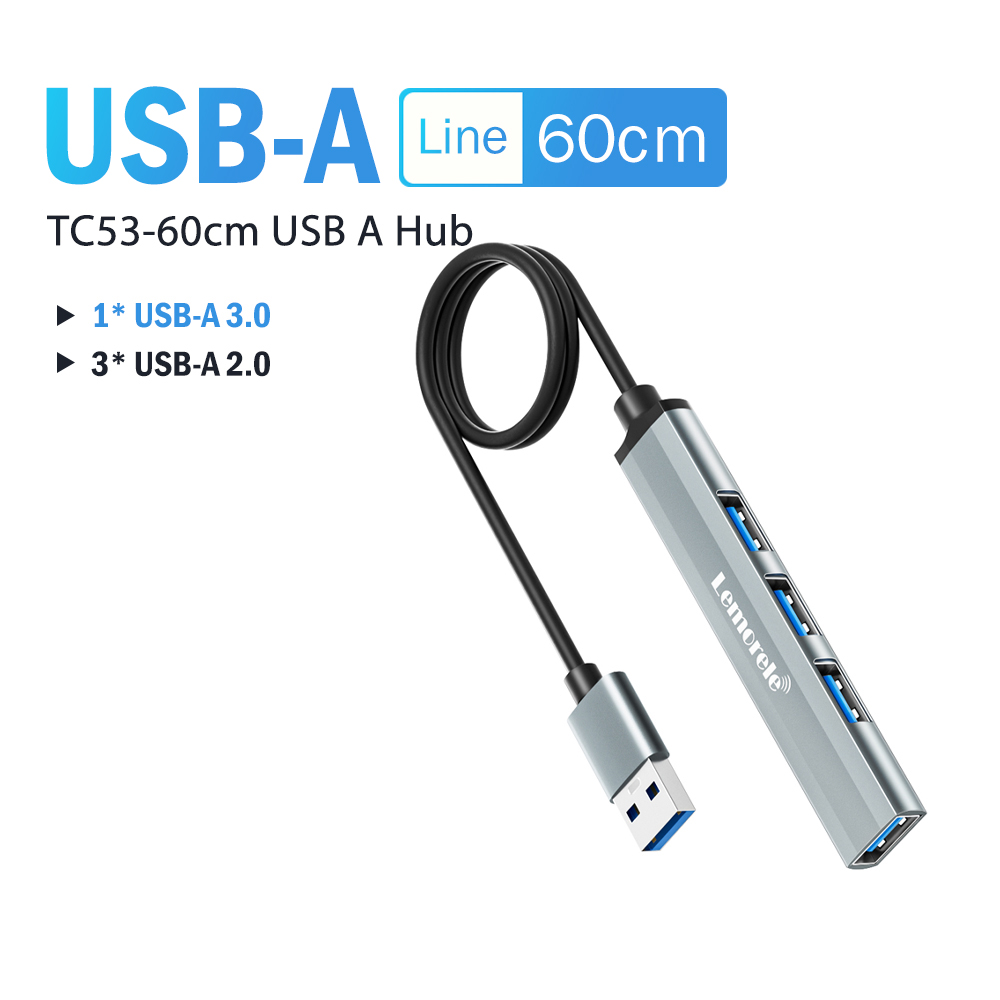 Lemorele USB Hub tipo C Hub USB3.0 OTG 4 puertos USB C/A HUB adaptador multidivisor accesorios de ordenador portátil para Lenovo Macbook Pro: Plata