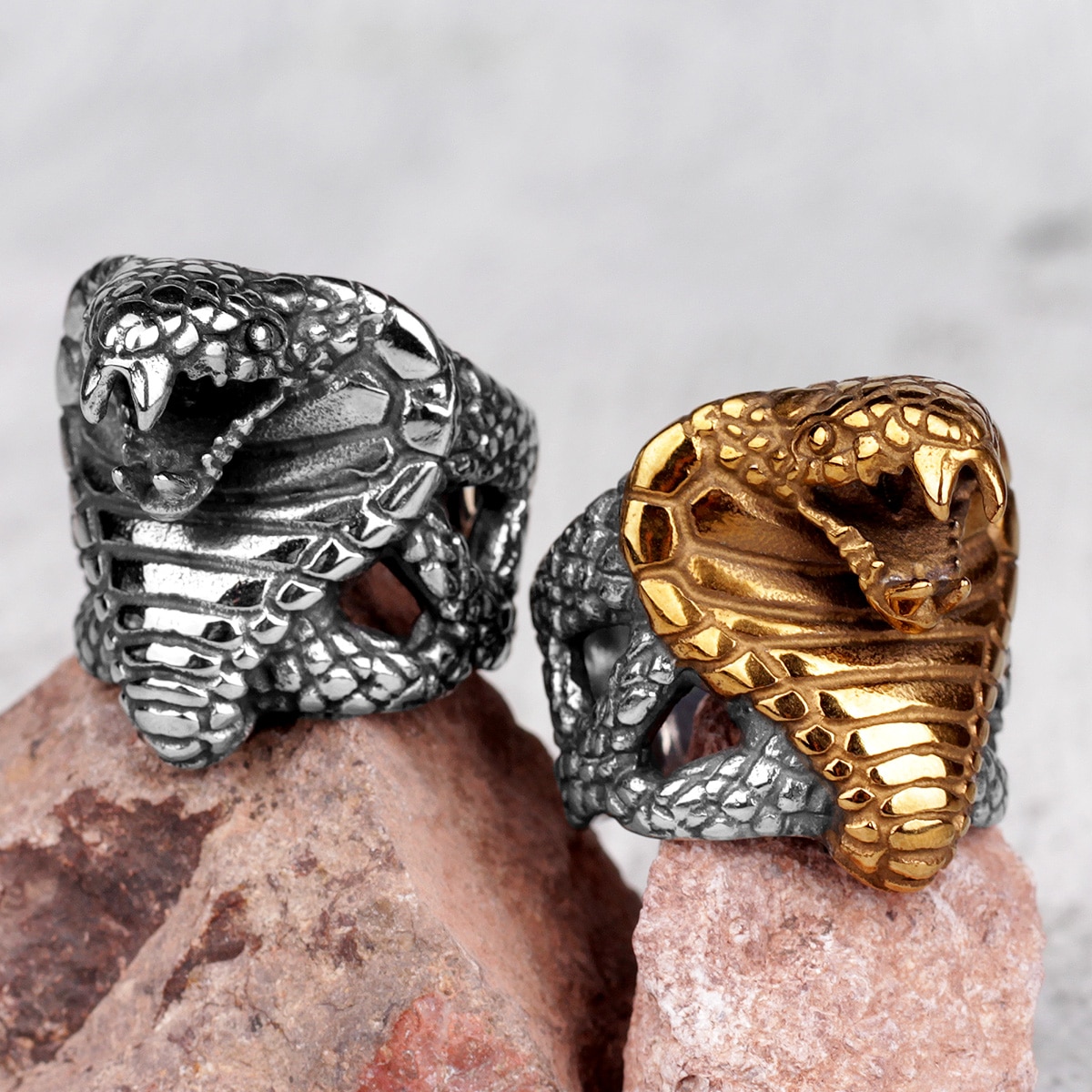 Anillos de acero inoxidable para hombre, Animal de serpiente Cobra, Punk Rock, personalidad para motorista, joyas para un novio, ,