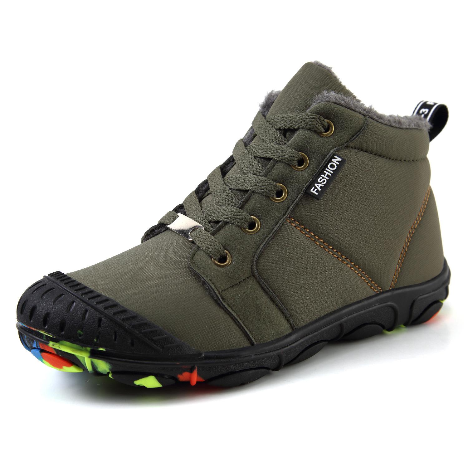 Winter Kinderen Laarzen Voor Jongens Enkel Sneeuw Boot Meisjes Warme Katoenen Schoenen Rubber Antislip Waterdichte Doek Pluche Kinderen martin Laarzen: Army Green / 1