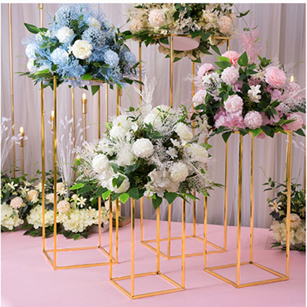 Vase à fleurs doré sur pied, support de colonne en métal, pièce de center de Table pour mariage, décoration de fête