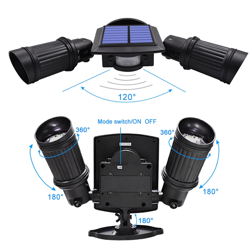 10w zonne-energie lampen cob led kraal dubbele kop verstelbare lamp beveiligingsverlichting spot voor buiten tuin tuin muur waterdicht