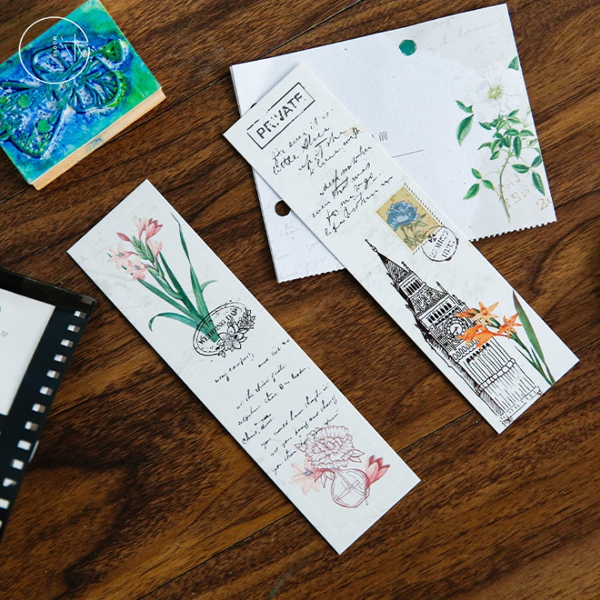 30pcs Retro Natural series Bookmarks Plants Flower Message Cards Book Notes Paper Page Holder for Books School Office Supplies