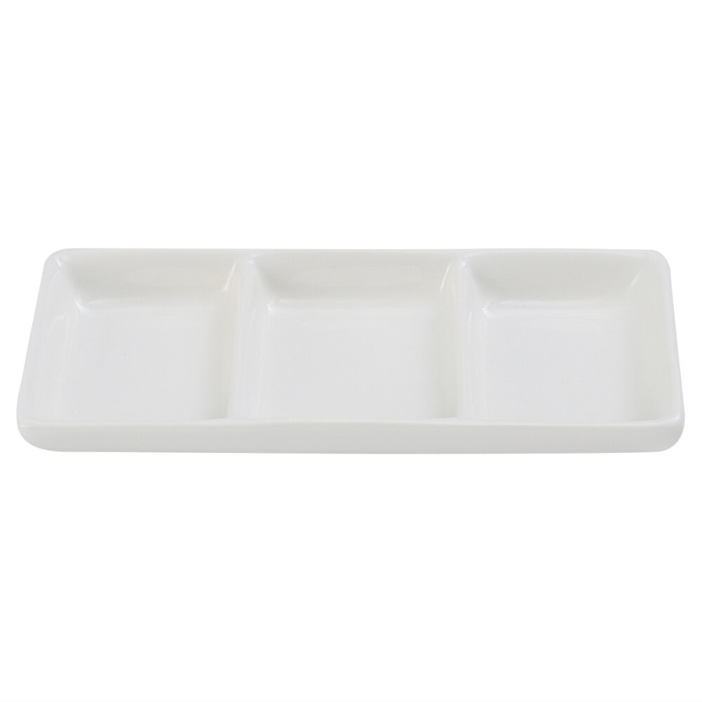 6 Inch Pure White Ceramic 3-Compartment Appetizer Serving Tray Rectangular Divided Sauce Dishes for Spice Dish Soy Sauce