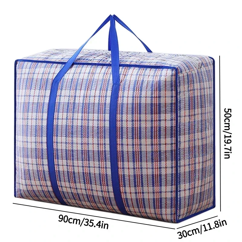 Bolsa tejida a rayas, almacenamiento de gran capacidad, bolsas móviles, ropa, colcha, manta, paquete de embalaje de equipaje, bolso con cremallera, organizador para el hogar: Gris oscuro