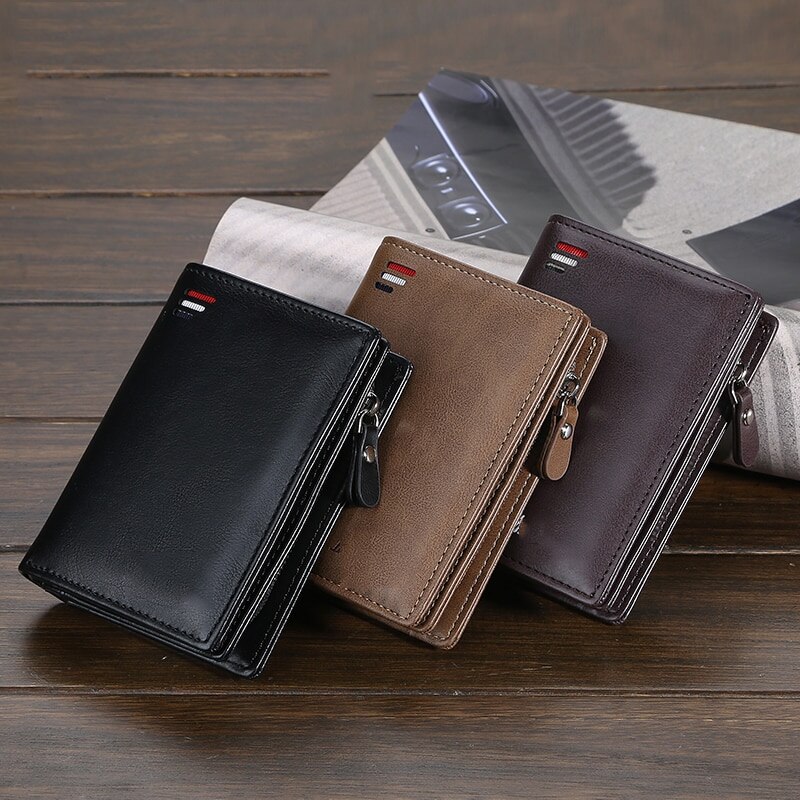 Men Wallets Minimalist Luxury Card Holder Purse Multifunction Leather Wallet For Male Zipper Wallet With Coin Pocket