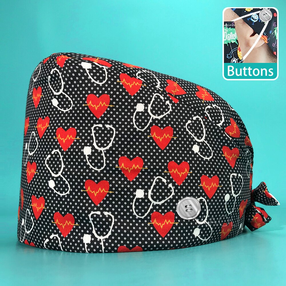 Unisex kosmetolog keps arbetsmössa skönhet keps tryck spa arbetshatt ledig unisex skrubbmössa hälsoarbetare bomullsmössa lab dammsäker: 22156
