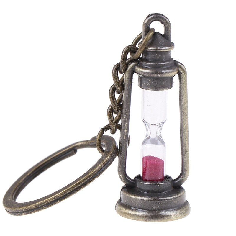 1Pc Cute Metal Lamp Shape Timer Hourglass Key Chain Ring Couple Keychain: Rose Red