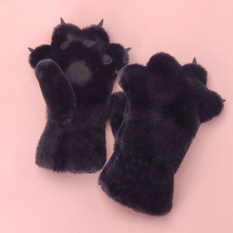 Kinderen meisjes schattige berenpoot handschoenen winter warm dik pluizig pluche cartoon dier imitatie konijn haar handschoenen: Bk