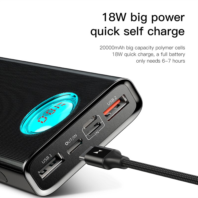 Baseus 20000Mah Power Bank 18W PD3.0 QC3.0 Snel Opladen Outdoor Draagbare Oplader Reizen Externe Batterij Powerbank Voor Telefoon