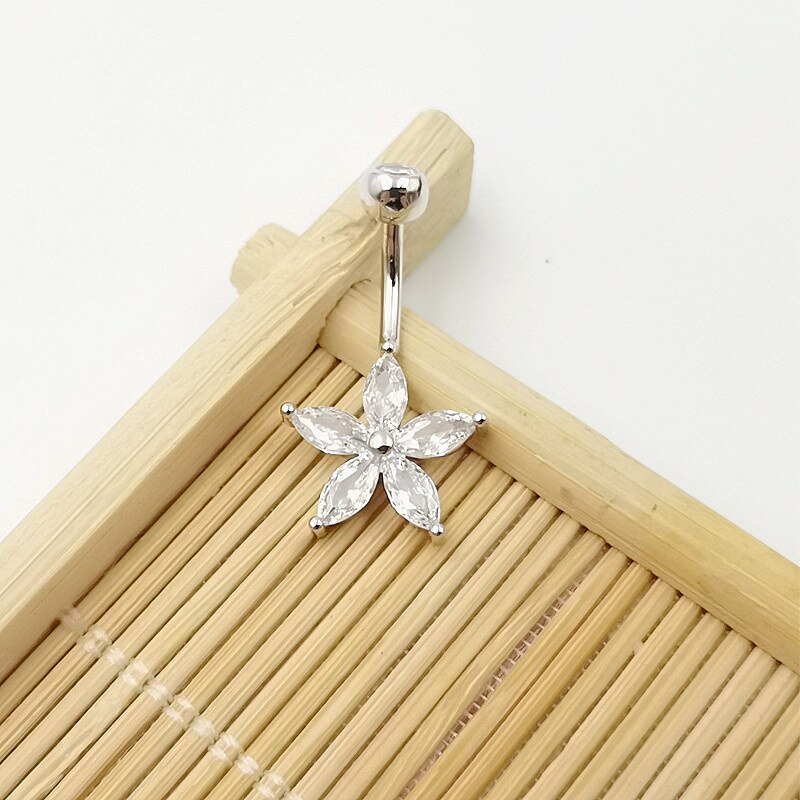 Hellolook 925 prata esterlina barriga piercing botão barra anel branco rosa roxo flor cúbico zircão umbigo piercing jóias: 10mm / White