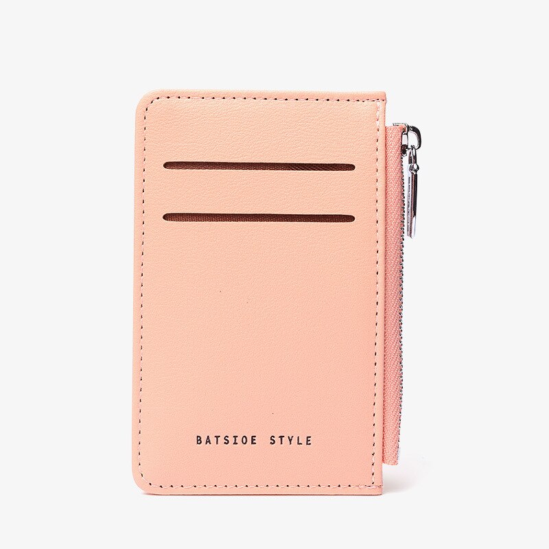 Purdored 1 Pc Unisex Slanke Kaarthouder Voor Vrouwen Pu Lederen Dunne Visitekaartje Portemonnee Rits Portemonnee Kaarthouder case: pink