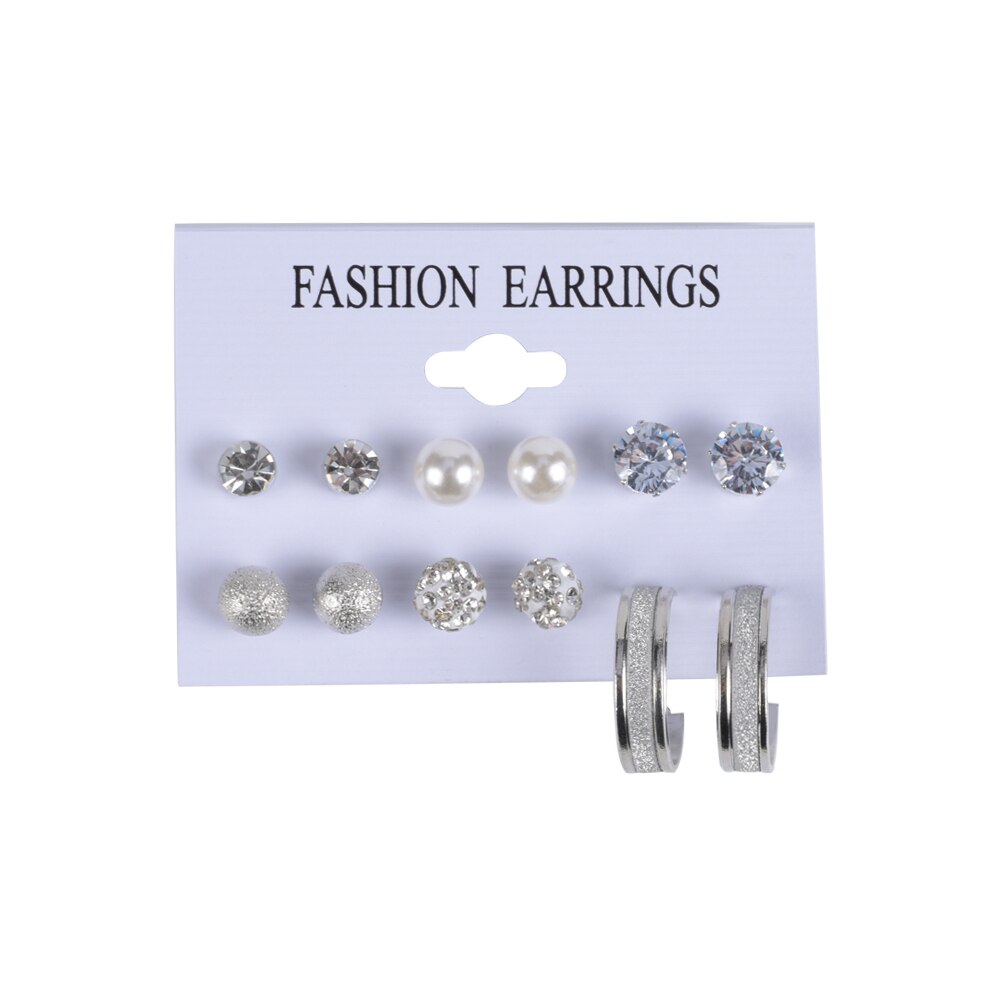 Mix Kristall Strass Perle Stud Ohrringe Set Maxi Ohr Einfache Ohrringe Für Frauen Erklärung Schmuck Bijoux Femme Pendientes: 00722