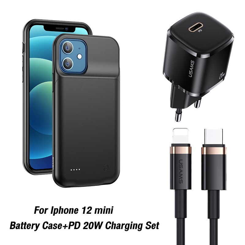 USAMS ładowarka tylna obudowa dla Iphone 12 pro max mini Power Bank ładowarka pokrywy skrzynka dla iPhone 11 Pro max X XR 6 7 8 plus: 12 mini black
