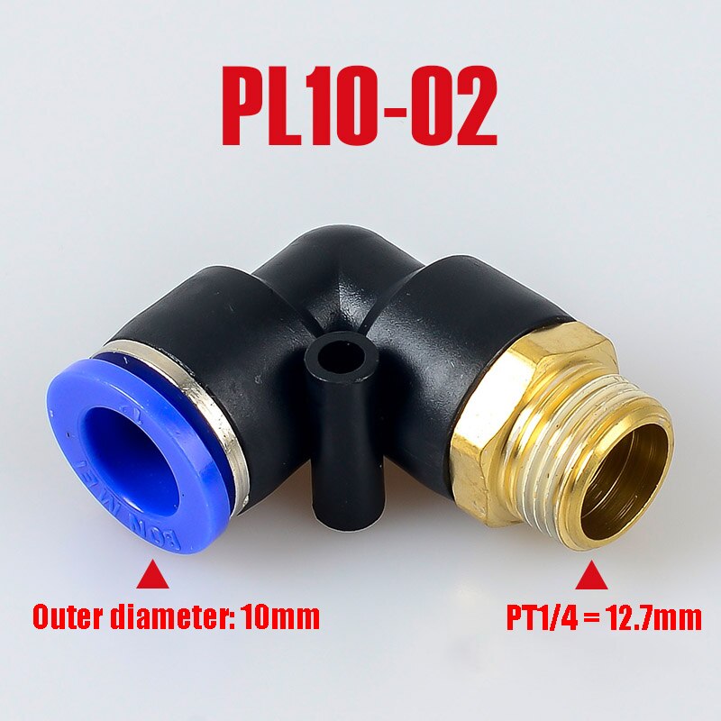 Pl pneumaattinen liitin 4mm-12mm letku  od 1/8 " 1/4 " 3/8 " 1/2 " uros pneumaattinen kierre putki kulmaliitin putki ilma työnnetään sisään: Pl10-02