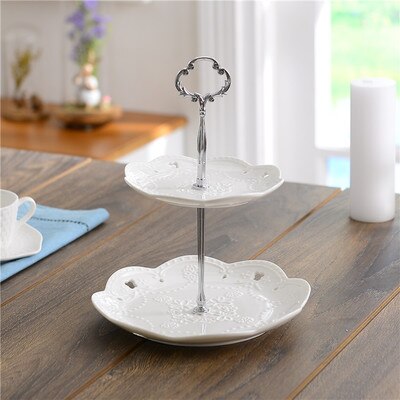 Ronde witte reliëf keramische fruitschaal europese drielaagse snackschaal taartschaal woonkamer snoepschaal plank: 15-20cm b2