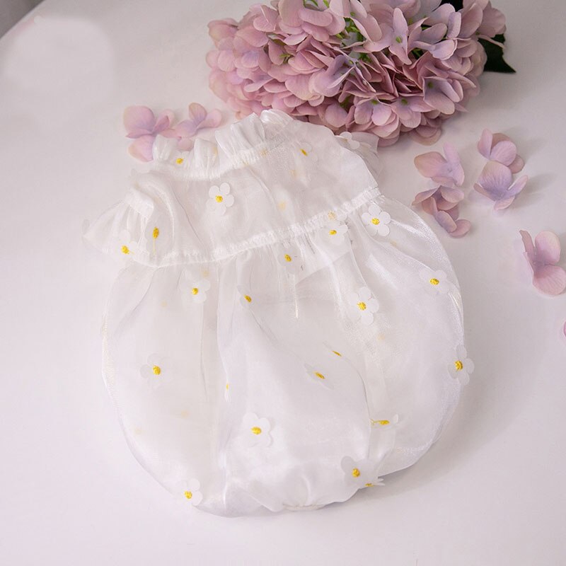 Ropa de primavera y verano para perros, falda tridimensional de hilo de flores, ropa para mascotas, ropa para gatos, Yorkshire, Chihuahua, cachorro: Blanco / S