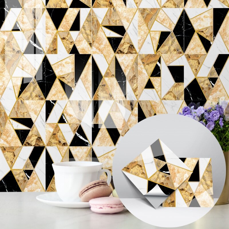 Kitchen Wall Sticker Set Waterproof and Oil-proof Geometric Figure Wall Decoration Wallpaper Light Moisture-proof PVC Texture