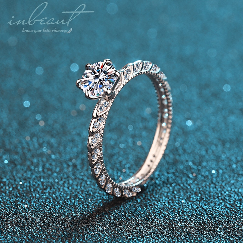inbeaut Women Wedding Ring 925 Sterling Silver Pass Diamond Test Excellent Cut 0.8 ct D Color Moissanite Rings Trendy Jewelry