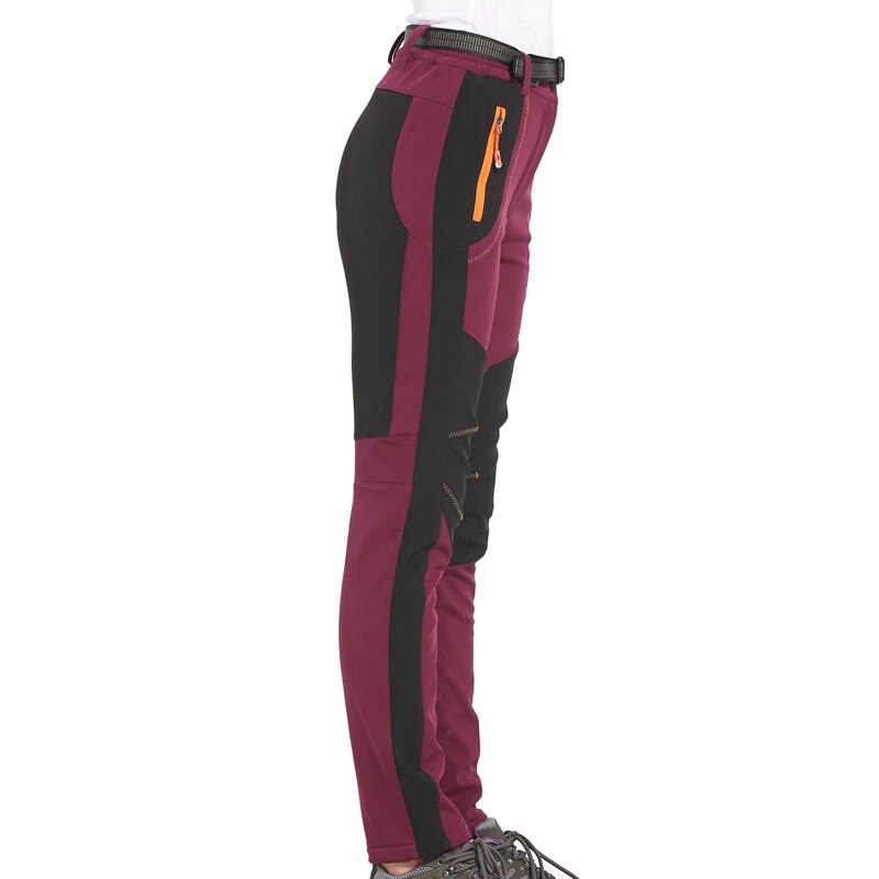 Winter Women Hiking Pants Outdoor Softshell Trousers Waterproof Windproof for Camping Ski Climbing Maroon 5XL