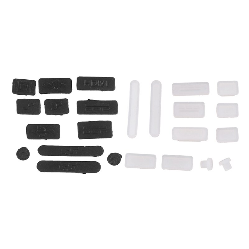 24 Pcs USB Plug Cover Anti-Dust Silicone for Pro 13 inch 15inch Air 11 inch Black &amp; White