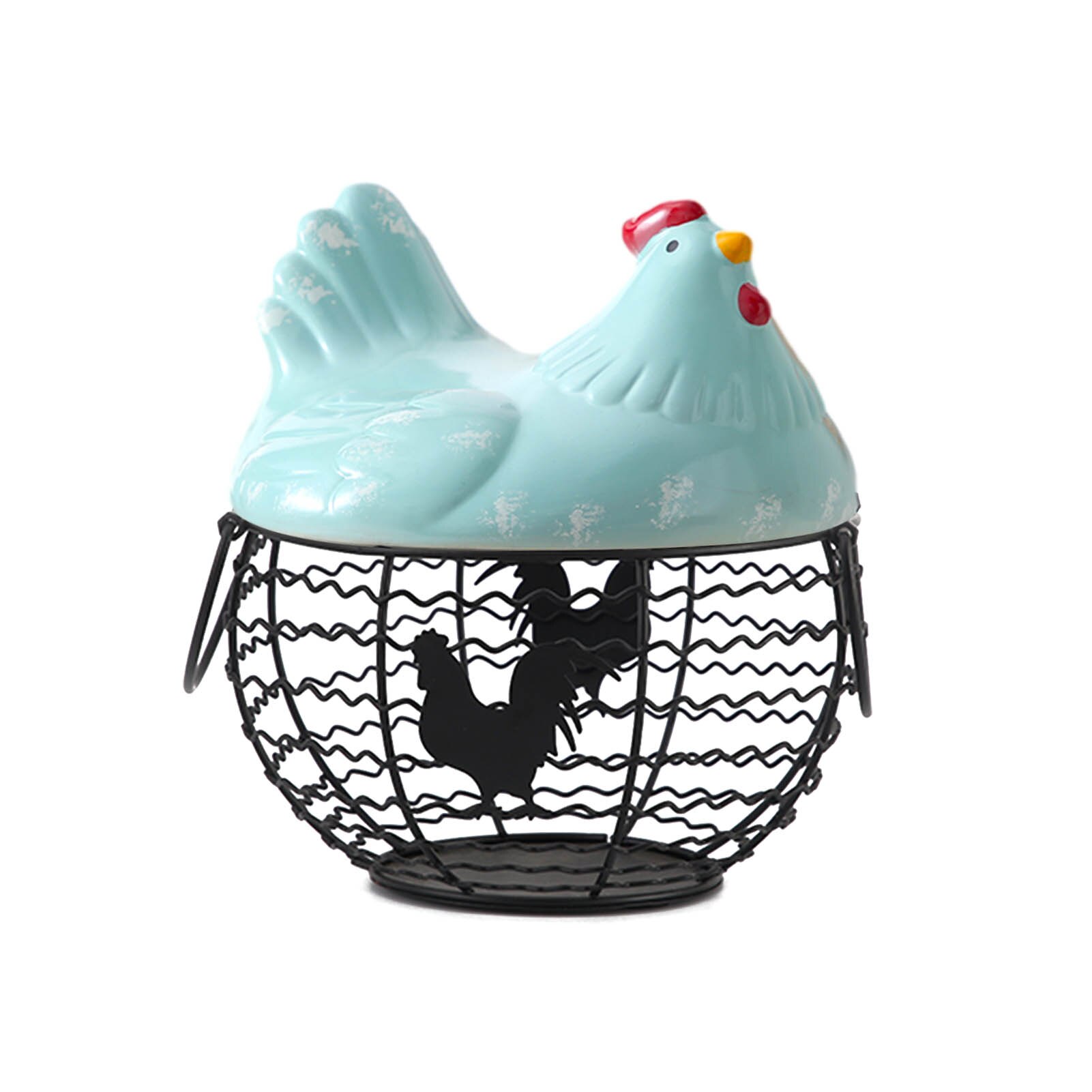 Ceramic Egg Holder Chicken Wire Egg Basket Fruit Basket Collection Ceramic Hen Oraments Decoration Kitchen Storage 19CMX22CM: C