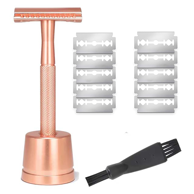 Rasoir de sécurité à double tranchant en acier inoxydable pour hommes, support de rasoir en métal, rasoir en métal pour homme avec base de rasoir