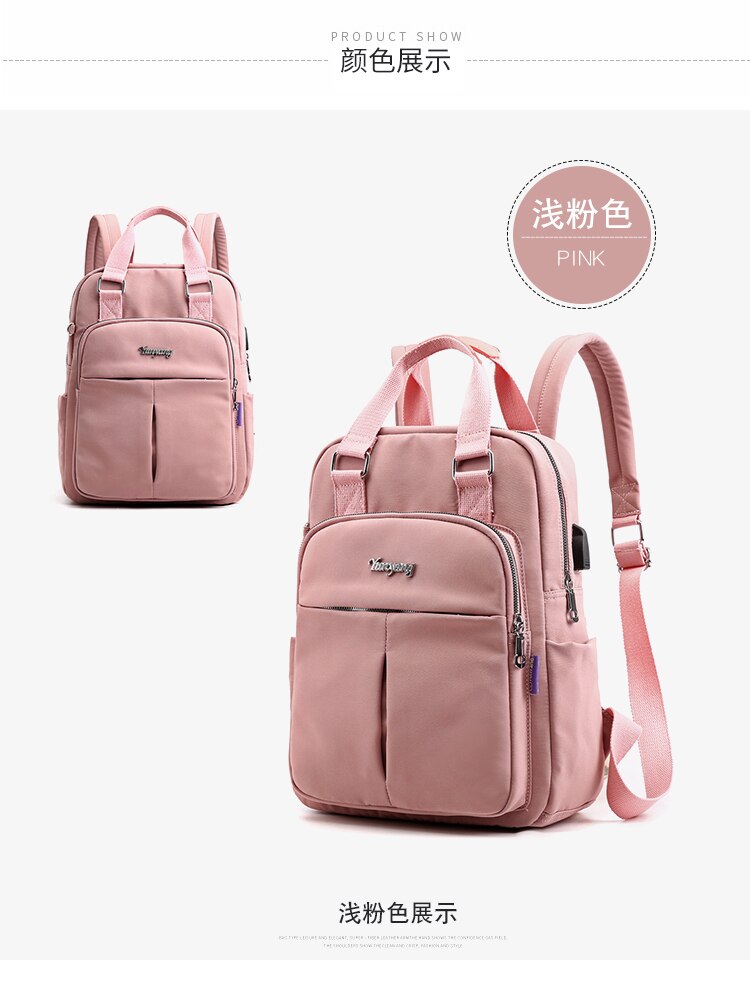 PUIMENTIUA Nylon Frauen Schule Rucksäcke Anti Theft USB Ladung Rucksack Wasserdichte Bagpack Schule Taschen Teenager Reisetasche: pink A