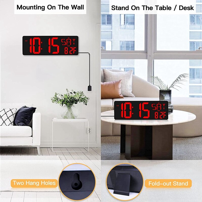 Large Digital Wall Clock with Remote Control,16.5 Inch LED Large Display Count, for Home,Office and Classroom Eu Plug