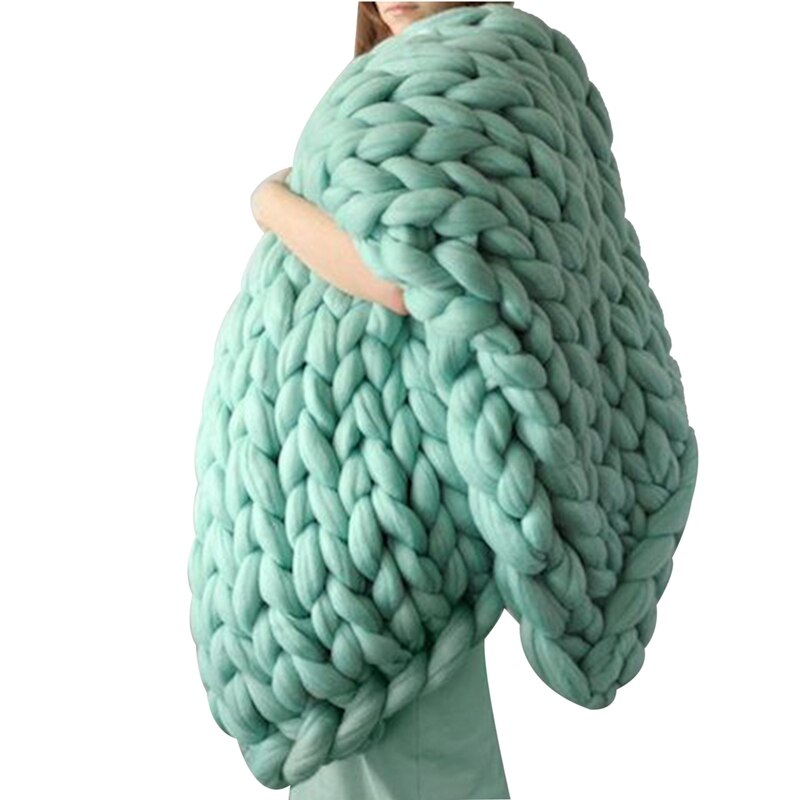 6cm Grob Wolle Teppich Hand-gewebte Decken Dacron Gestrickte Decken Wolle Decken für Bett Sofa wickeln Decke Decke: Grün