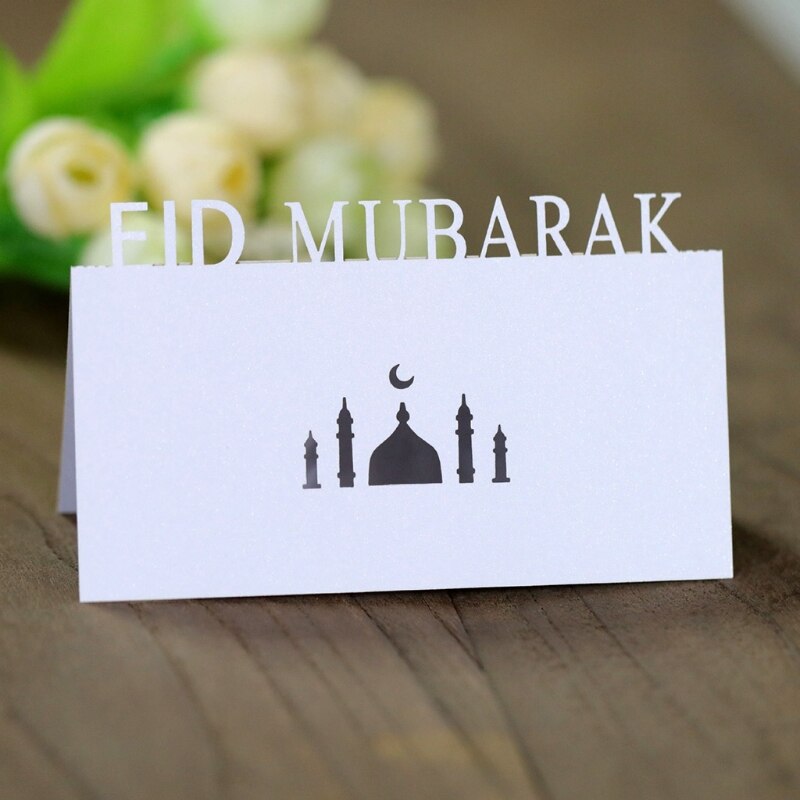 100Stck Buchstaben Eid Mubarak Tisch Karte Ramadan Aushöhlen Palazzo Mond Placecard
