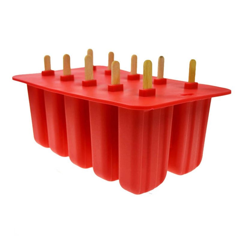 Silica Gel Ice Cream Mould Popsicle Mold Ice Tray Puck Popsicle Mold Ice Cream 10 with silicone mold: Red