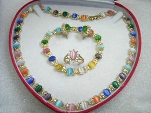 >> Piuttosto multicolore opale Collana Del Braccialetto Orecchino Ad Anello