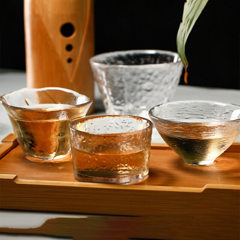 Taza de vidrio resistente al calor, vaso de Sake de estilo japonés hecho a mano, martillado pequeño, , 1 ud.