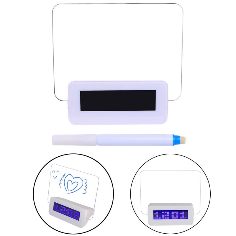 LED Light Digital Clock Alarm Fluorescent Message Board Calendar Thermometer U90A