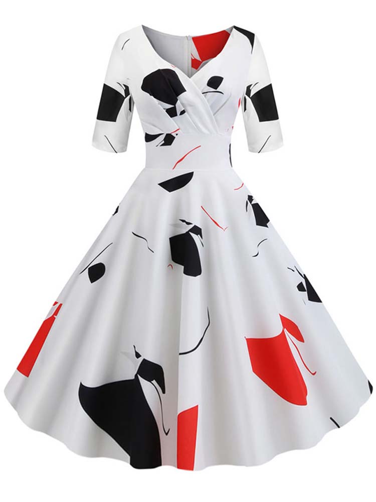 Vestido de otoño-invierno de media manga para mujer, estampado Floral, Vintage, informal, Rockabilly, Pin Up: M / 005