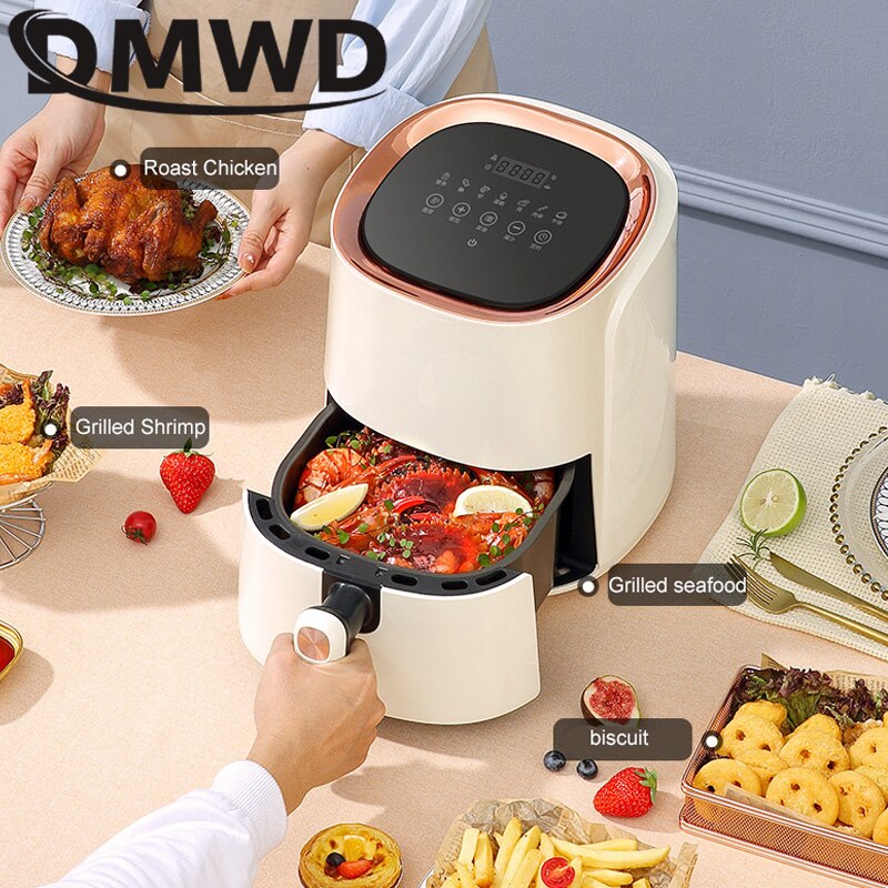 DMWD 4.5L Electric Fryer Multi-Functional Healthy Food Cooker Timer Oven Low Fat Oil Free Chicken Grilling Deep Fryer